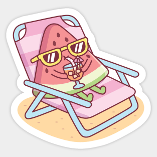 Cute Watermelon With Sunglasses Chilling On Beach Chair Sticker